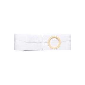 White ostomy support belt with round beige opening for medical use