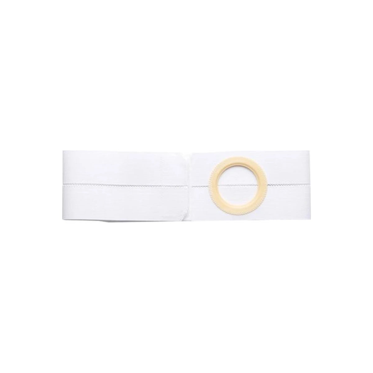 White ostomy support belt with circular beige ring for medical use