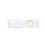 White ostomy support belt with circular beige ring for medical use