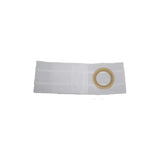 White ostomy belt with circular opening for medical support