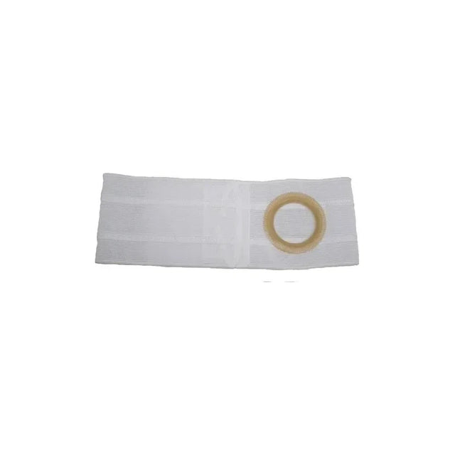 White ostomy belt with circular opening for medical support