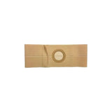 Beige ostomy support belt with circular stoma opening for medical use