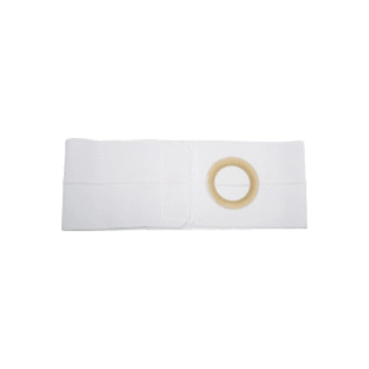 White ostomy belt with round opening for medical support and stoma care