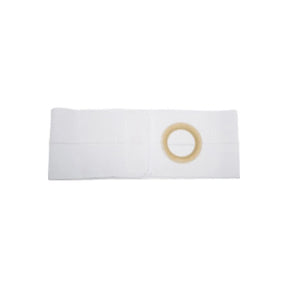White ostomy belt with round opening for medical support and stoma care