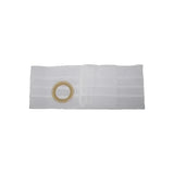 White ostomy belt with circular opening for stoma support, medical supply product