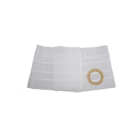 White ostomy support belt with circular stoma opening for medical use
