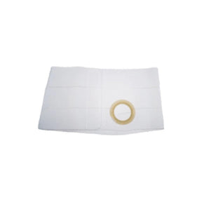 White ostomy support belt with beige circular opening for medical stoma care