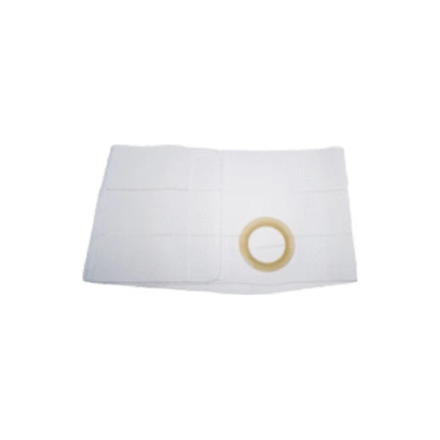 White ostomy support belt with beige circular opening for medical stoma care