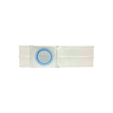 White ostomy support belt with blue plastic ring for medical use, isolated on white background