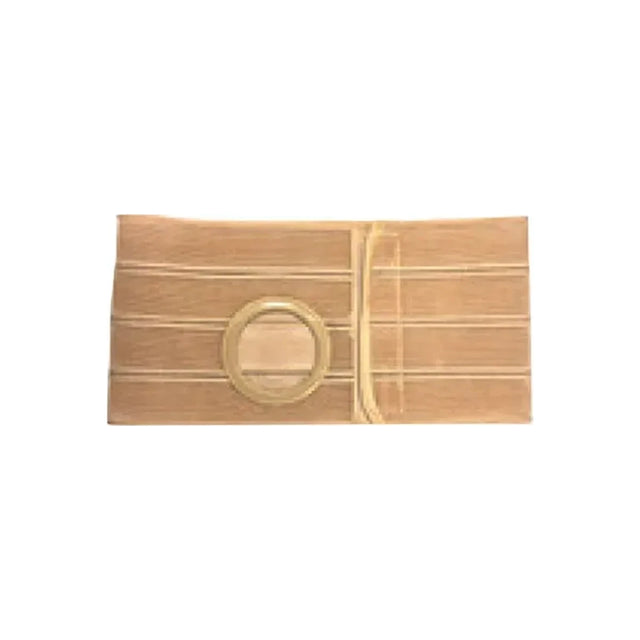Beige ostomy support belt with circular opening for medical supplies
