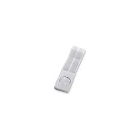 Adjustable gray ostomy support belt with circular opening on white background