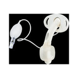 Adult tracheostomy tube with adjustable neck flange and cuff, medical device on black background
