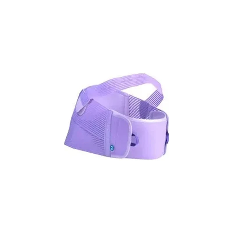 Purple abdominal support belt for medical or post-surgery use on white background