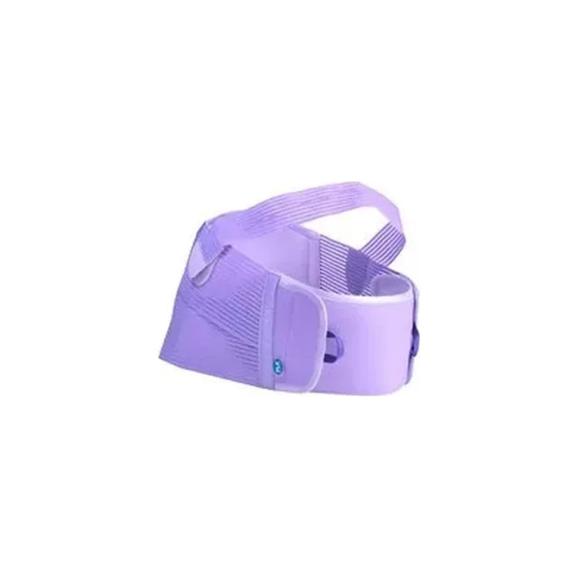 Purple abdominal support belt for medical or post-surgery use on white background
