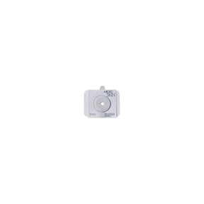 Rectangular ostomy barrier with round opening, Microskin text visible, white background