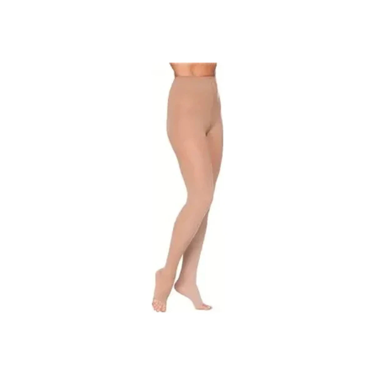 Beige medical compression pantyhose for leg support and circulation