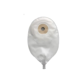 Transparent ostomy pouch for medical use, with skin barrier and drainable outlet