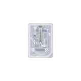Sterile medical supply kit with syringes and tubing in clear plastic packaging