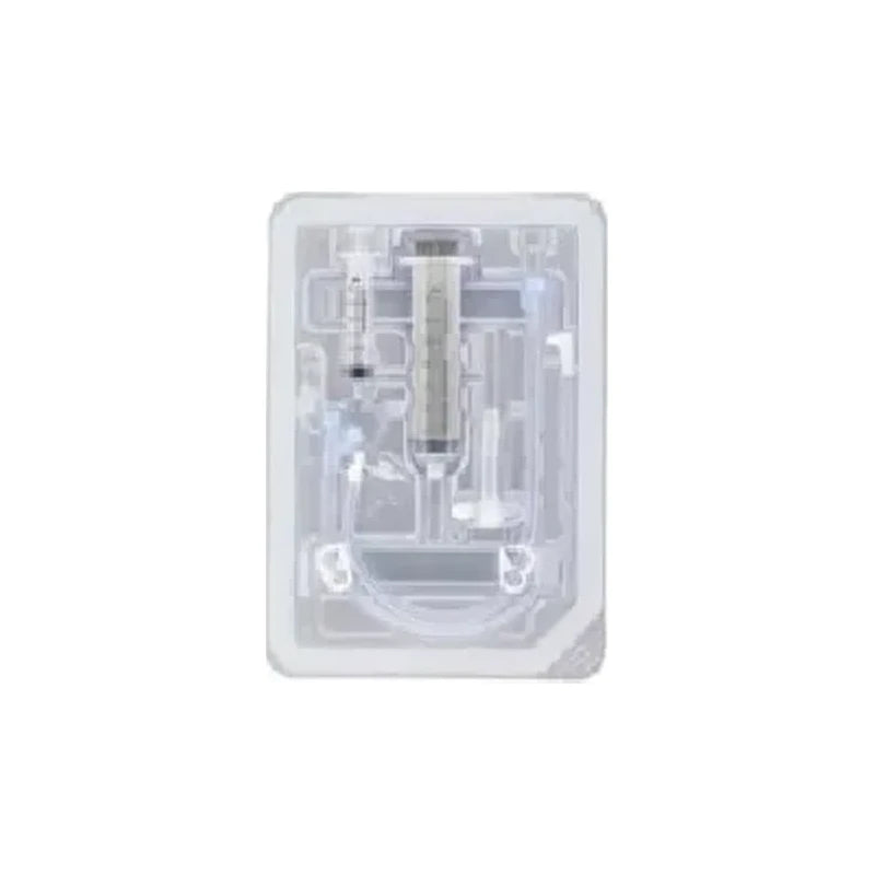 Sterile medical supply tray with syringe and tubing for home healthcare use