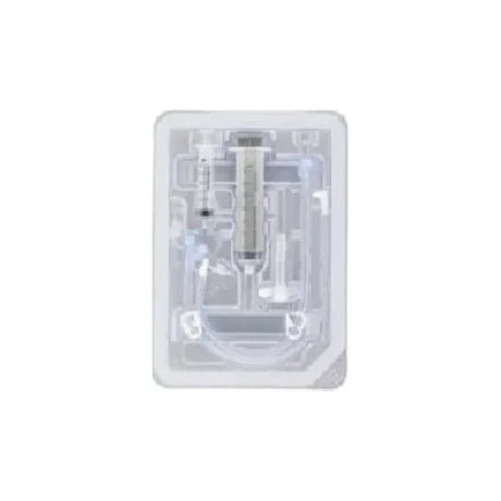 Sterile medical supply tray with syringe and tubing for home healthcare use