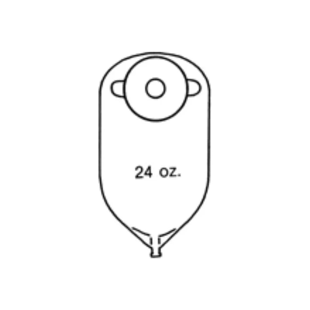24 oz medical ostomy pouch with flange connection, black and white diagram