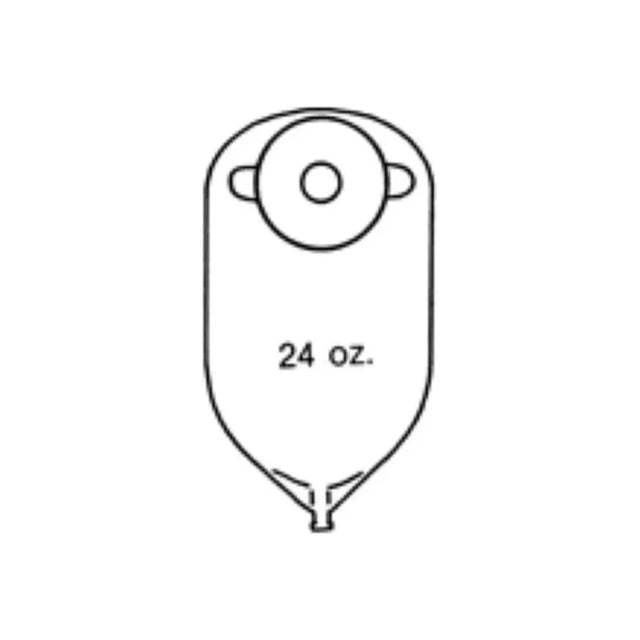 24 oz medical ostomy pouch with flange connection, black and white diagram