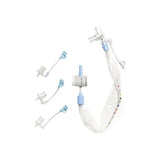 Closed suction catheter system with blue and clear connectors for respiratory care