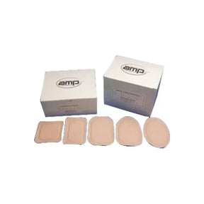 assorted hydrocolloid wound dressings and packaging on white background