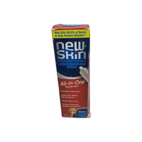 New-Skin liquid bandage spray box for wound care and infection protection, isolated on white