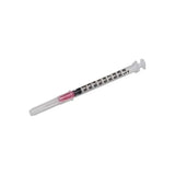 Insulin syringe with needle cap, graduated for precise medication dosing, on white background
