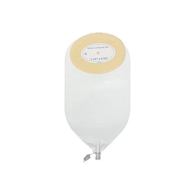 One-piece ostomy pouch with skin barrier and drainable spout, medical supply.