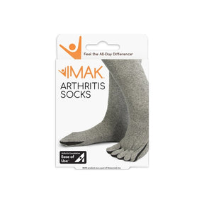 IMAK arthritis socks packaging with gray open-toe compression socks for foot pain relief