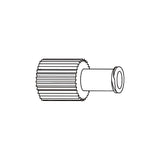 Medical IV tubing end cap connector, ribbed cylindrical design, line art on white background
