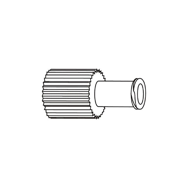 Medical IV tubing end cap connector, ribbed cylindrical design, line art on white background