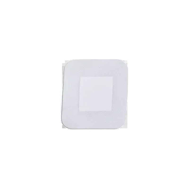 Square adhesive sterile wound dressing pad on white background