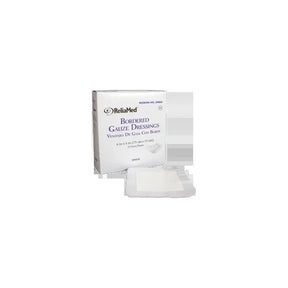 ReliaMed bordered gauze dressings box with one sterile wound dressing pad displayed