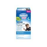 Hyland's Baby Nighttime Tiny Cold Syrup box, homeopathic baby cold relief, 4 oz, with sleeping baby illustration.