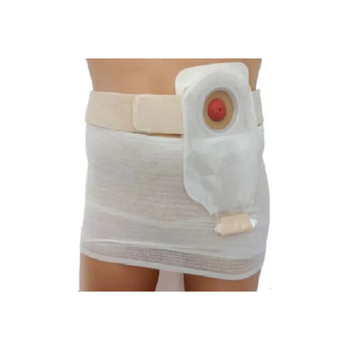 Waist ostomy belt with attached stoma bag for medical support and ostomy care
