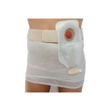 Waist ostomy belt with attached stoma bag for medical support and ostomy care