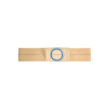 Beige medical hernia belt with circular blue support ring for ostomy care