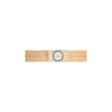 Beige medical support belt with blue circular opening for ostomy care