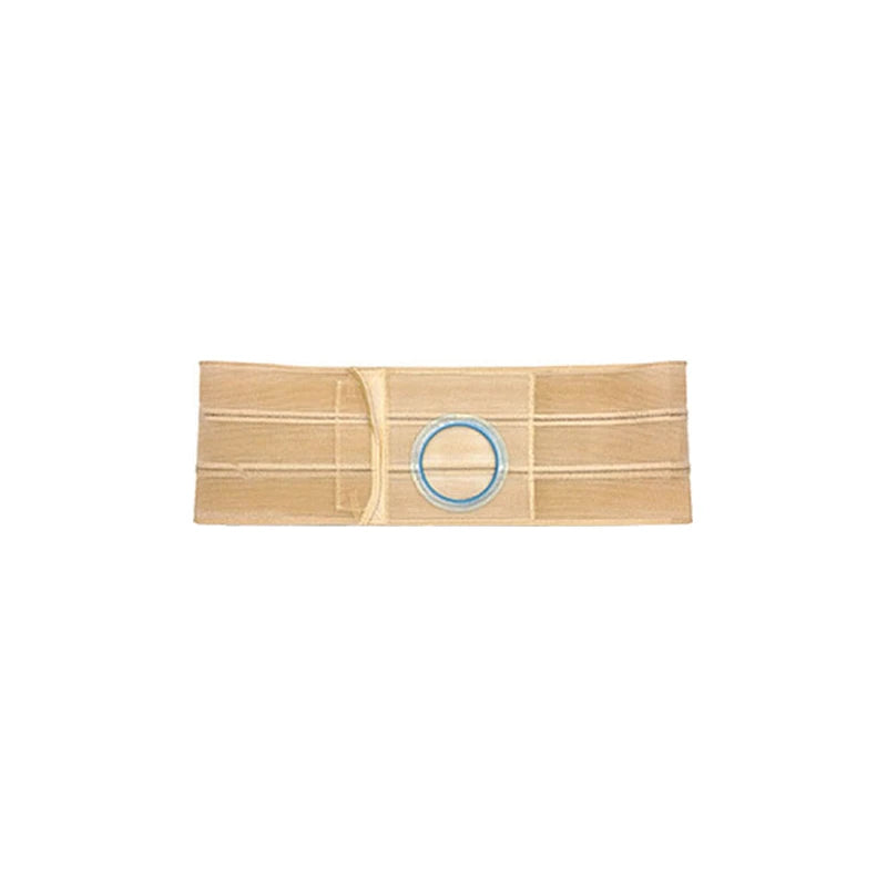 Beige medical support belt with central circular opening for ostomy or hernia care