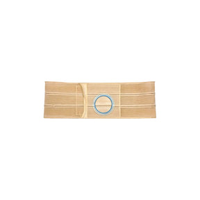Beige medical support belt with central circular opening for ostomy or hernia care