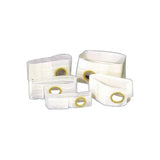 Assorted ostomy belts with round openings, medical support products on white background