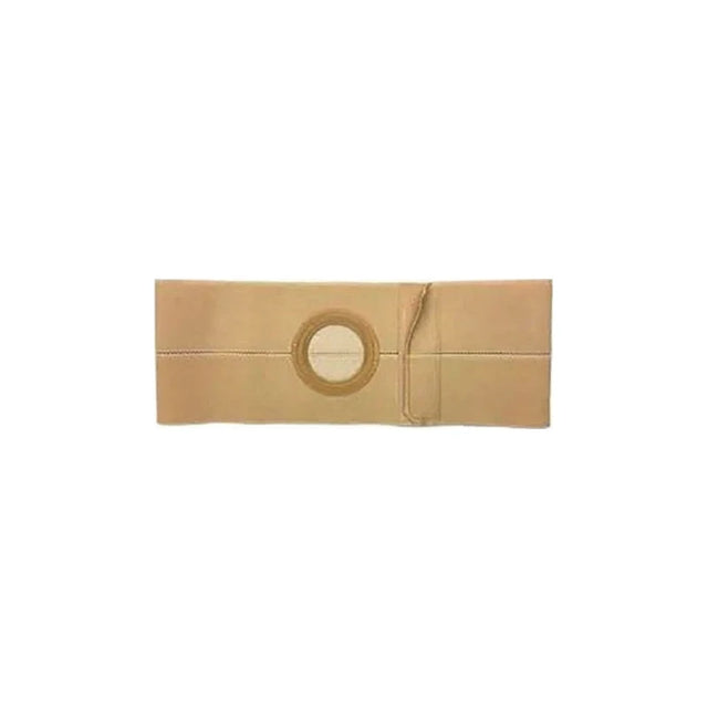 Beige ostomy belt with circular stoma opening for medical support and comfort