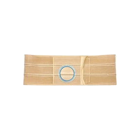 Beige medical support belt with circular center opening for ostomy or hernia care