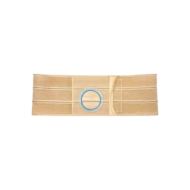 Beige medical support belt with circular center opening for ostomy or hernia care