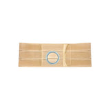 Medical ostomy support belt with circular opening for stoma care, beige color