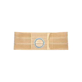 Medical ostomy support belt with circular opening for stoma care, beige color