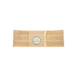Beige medical ostomy support belt with blue ring opening for stoma care